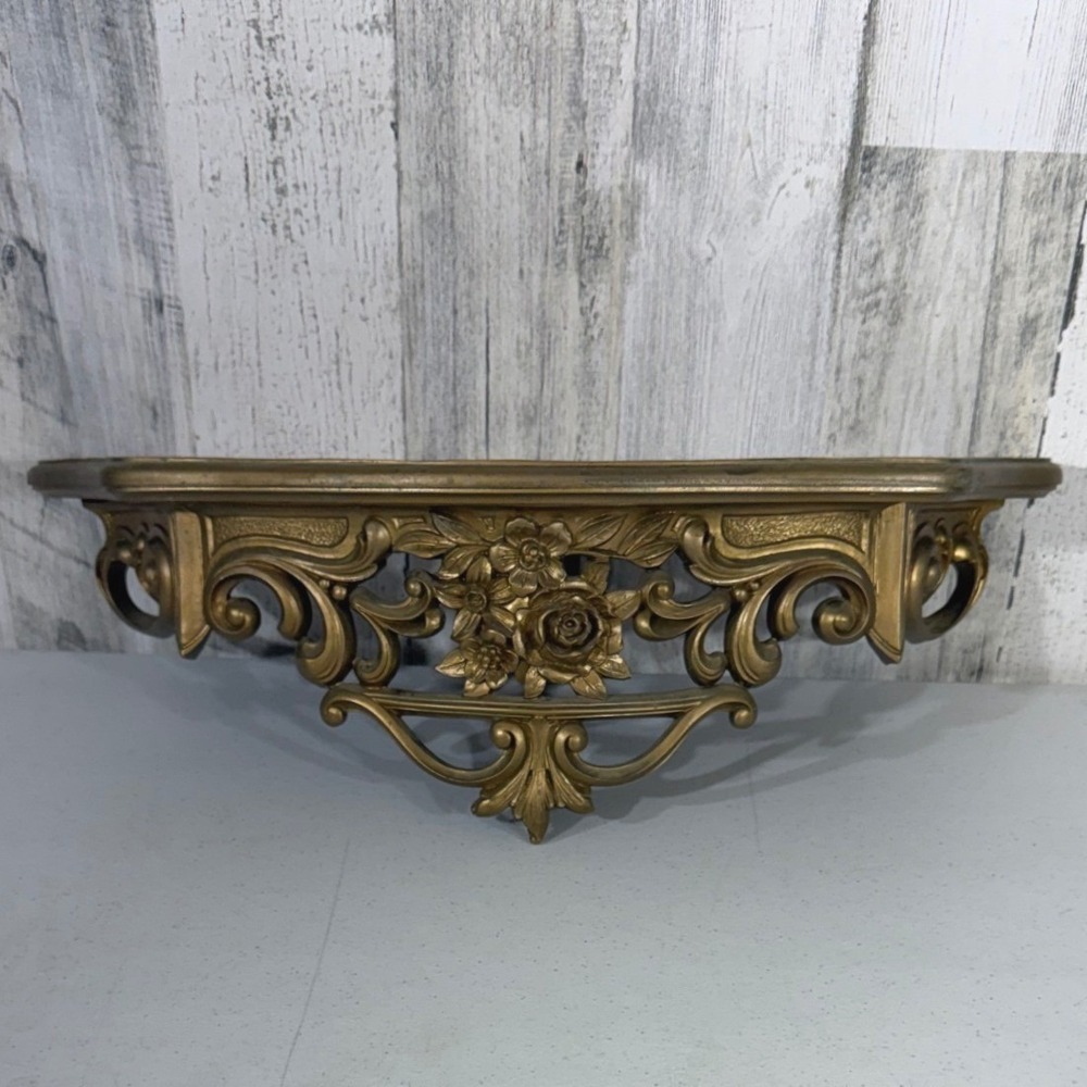 Dart Industries Wall Shelf 19in Gold 1969 Floral Hollywood Regency 3025 USA READ
